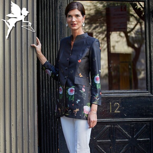 GRAMERCY ATELIER NY Silk Crosby Jacket in Custom Printed Black Butterfly Effect - Picture 1 of 9